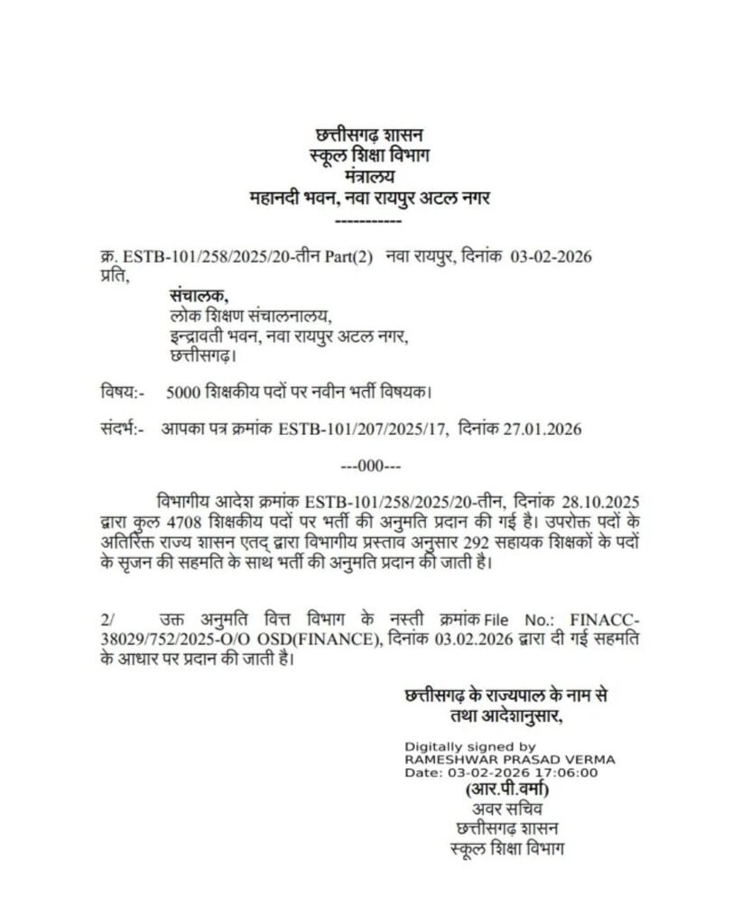 Teachers Recruitment in Chhattisgarh: 5,000 शिक्षकों की होगी भर्ती, DPI ने जारी किया आदेश 2 1003800523