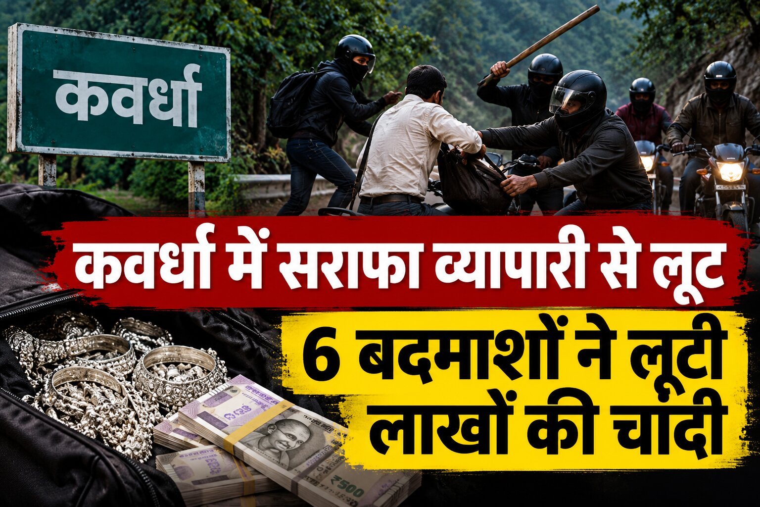 कवर्धा में सराफा व्यापारी से लूट, घाटी में 6 बदमाशों ने किया हमला; डेढ़ लाख कैश और 15 किलो से ज्यादा चांदी लूटी 1 1005768341